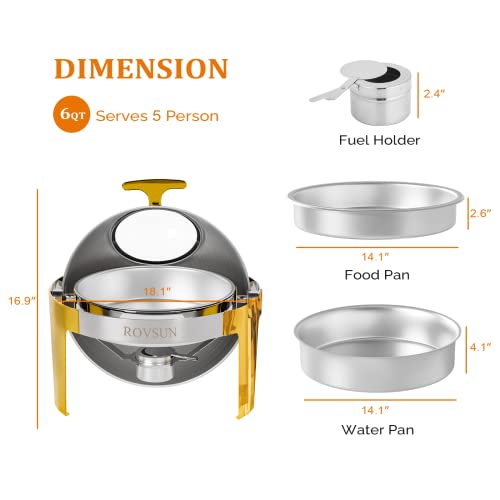 3 Packs Roll Top Stainless Steel Chafing Dish Buffet Set Gold Accent 6 Quart V154