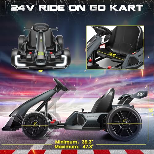 Red 24V Electric Drift Kart with Adjustable Seat F84028