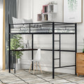 Twin Size Metal Loft Bed with Desk and Storage Shelves (Black) M532