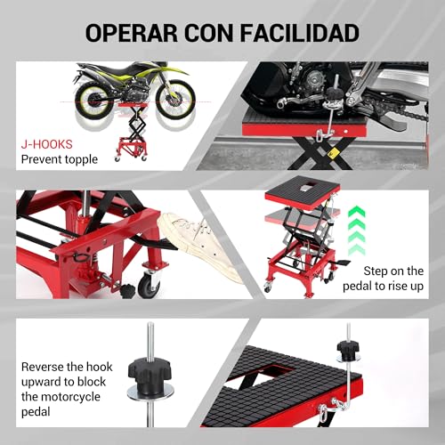 Hydraulic Motorcycle Lift Jack 350LBS, Foot Operated Scissor Lift Table, Heavy-Duty Steel Stand with Safety Lock & Wheels, Height Adjustable, Oil Drain Hole S256