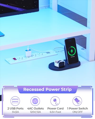 Black Gaming Desk with LED Lights, Hutch and Storage Shelves M973363