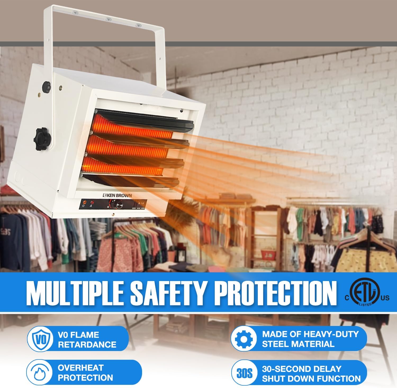 7500W Electric Garage Heater, Hardwired Digital Fan Forced Ceiling Mount Heater, 240v M739759