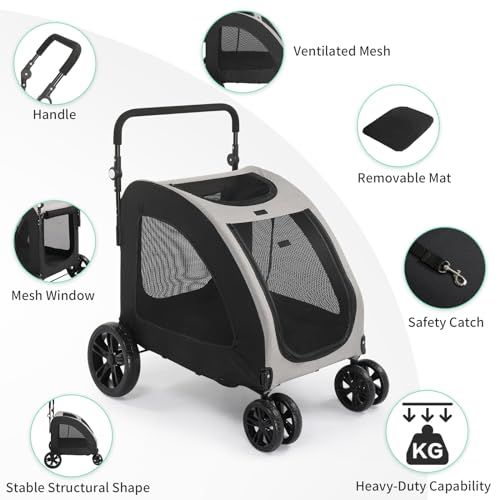 3 Wheels Foldable Pet Stroller with Cup Holder & Storage Basket (Black) T5745