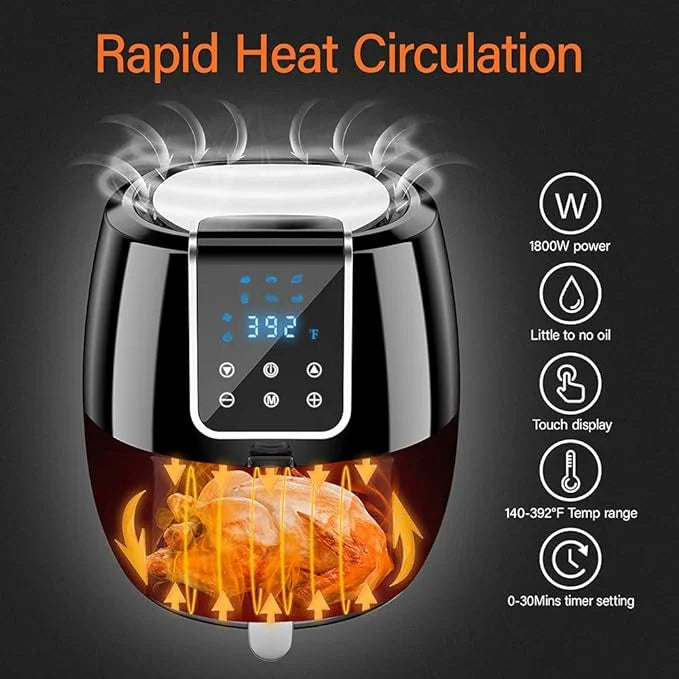 6-in-1 Air Fryer 7Qt 6.5L Smart Electric Hot Airfryer BLACK C626