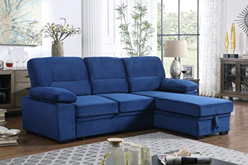Black Grey Linen L Shaped Sleeper Sectional Sofa with Storage Chaise H5717