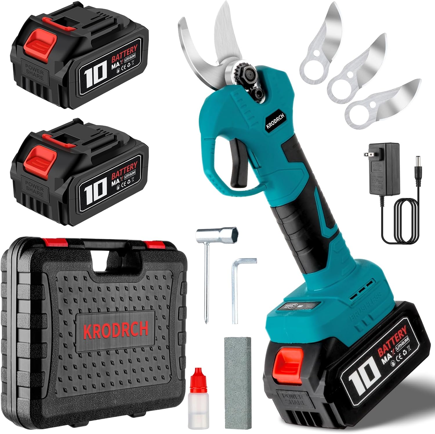Electric Pruning Shears Cordless with 2 PCS Rechargeable 2.6Ah Lithium Battery and 3 Blades, 25mm Cutting Diameter G320