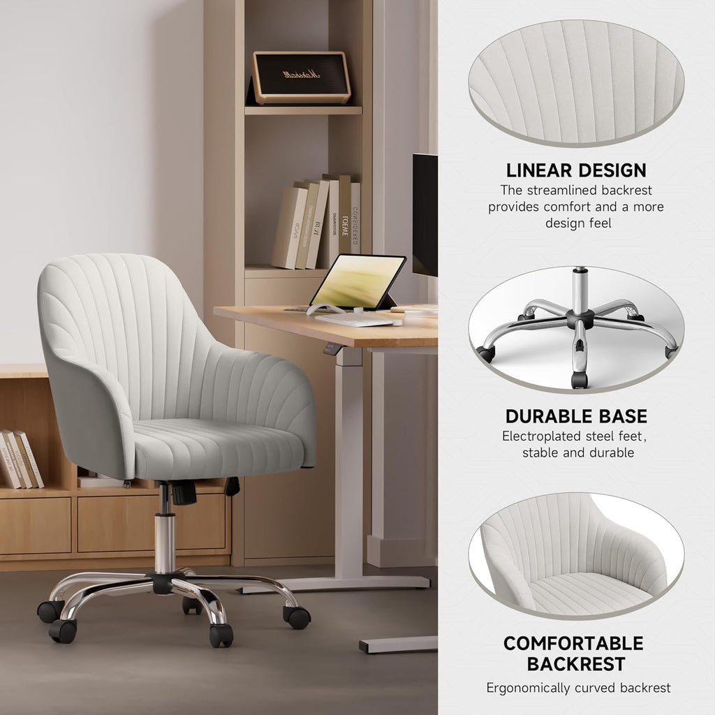 Beige Velvet Upholstered Swivel Office Chair F44616