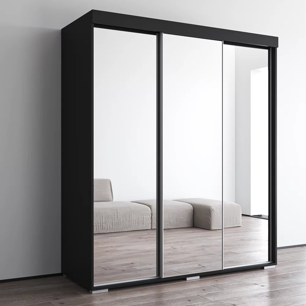 Black 3 Door High Gloss Wardrobe Armoire L24273
