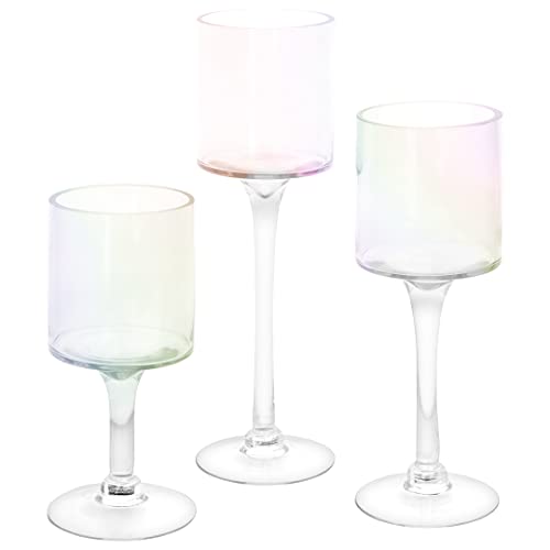 Tall Candle Holder Set Of 3 Clear Glass P656