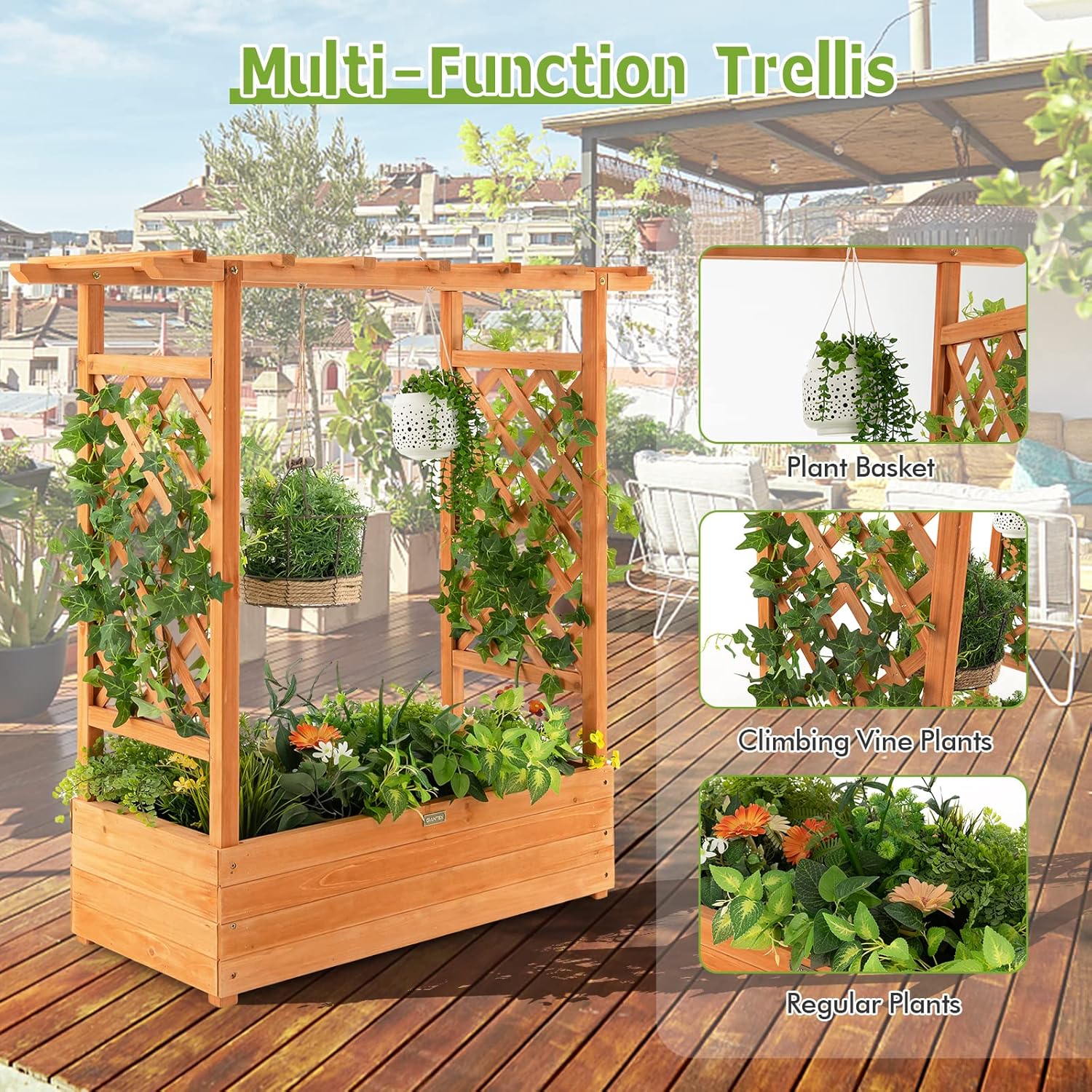 Wood Raised Garden Bed with Trellis W25542