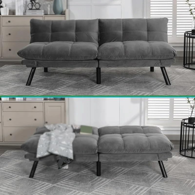 Convertible Sleeper Sofa Bed with Adjustable Backrests and Folding Armrest P146