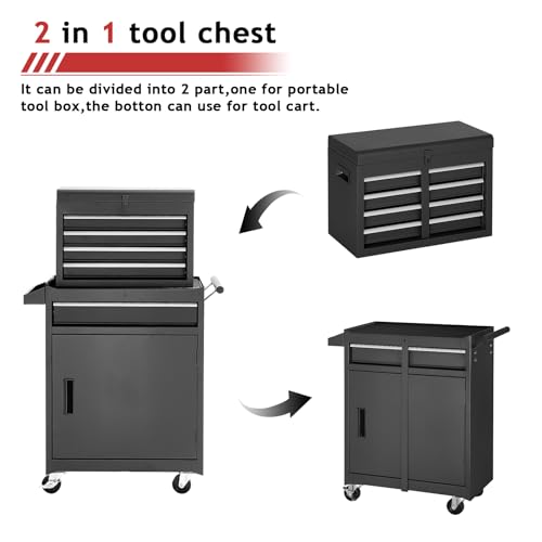 Black 5-Drawer Rolling Metal Tool Chest Q132