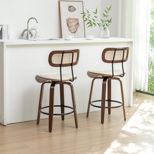 Beige Swivel Bar Stools Set of 2 I1394