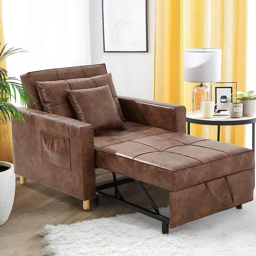Saddle Brown 3-in-1 Convertible Sofa Bed Chair V175639