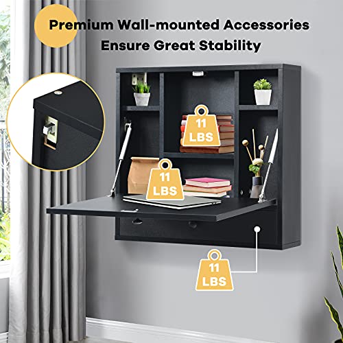 White Wall Mounted Desk with Storage Drawer and Shelves C515