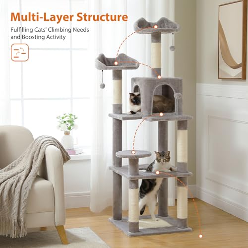 Grey Cat Tree Tower with Condo, Scratching Post X78222