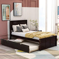 Twin Espresso Wood Low Platform Bed Frame with Headboard and Footboards T481254