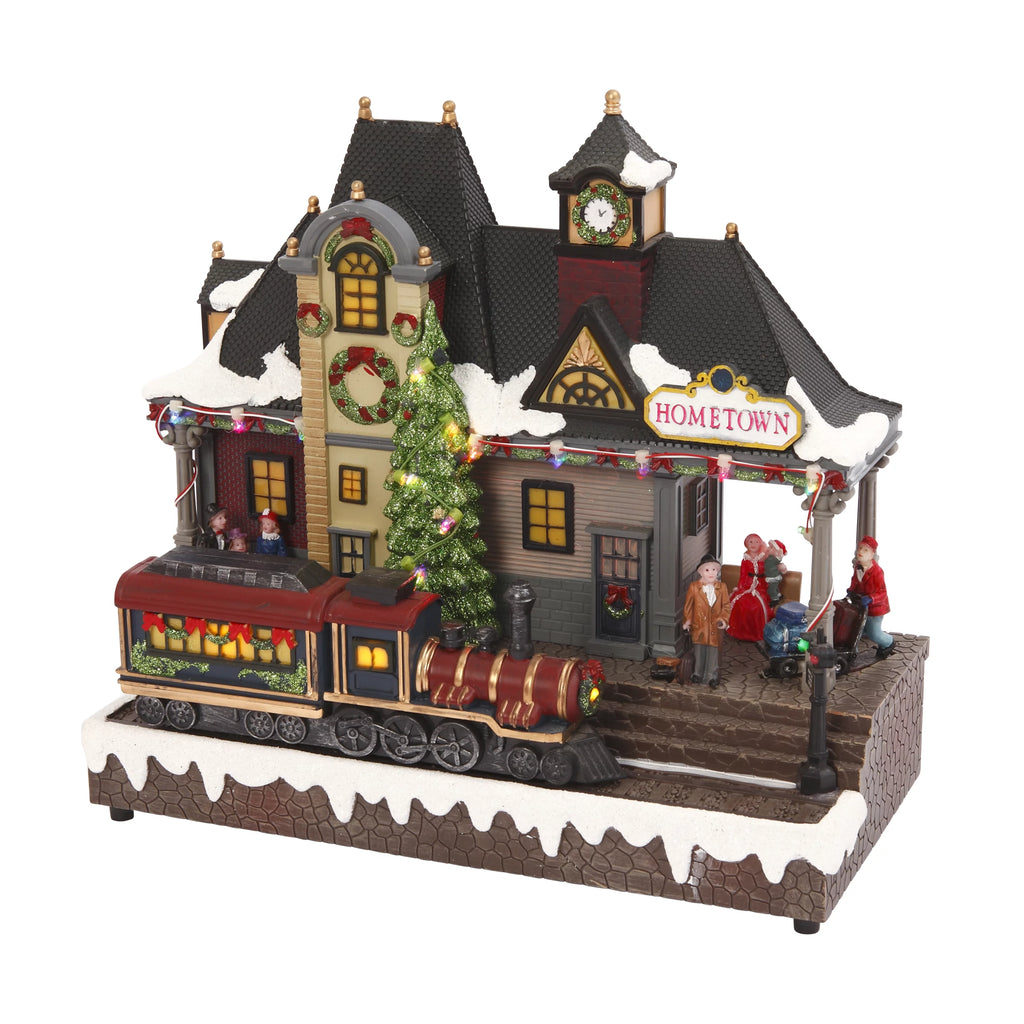 Lighted Musical Train Station with Lighted Train M7582
