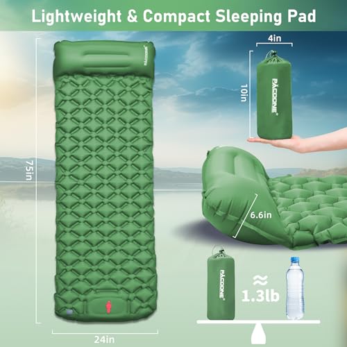 Ultralight Inflatable Sleeping Pad with Pillow and Built-in Foot Pump (Blue) C471938