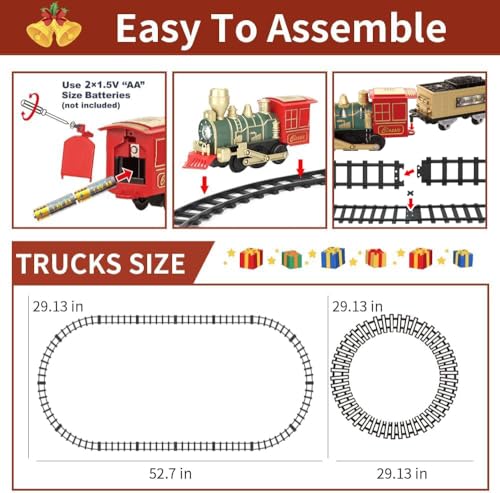 Electric Christmas Train Set with Lights and Sounds, 3 Cars & 10 Train Tracks J400386