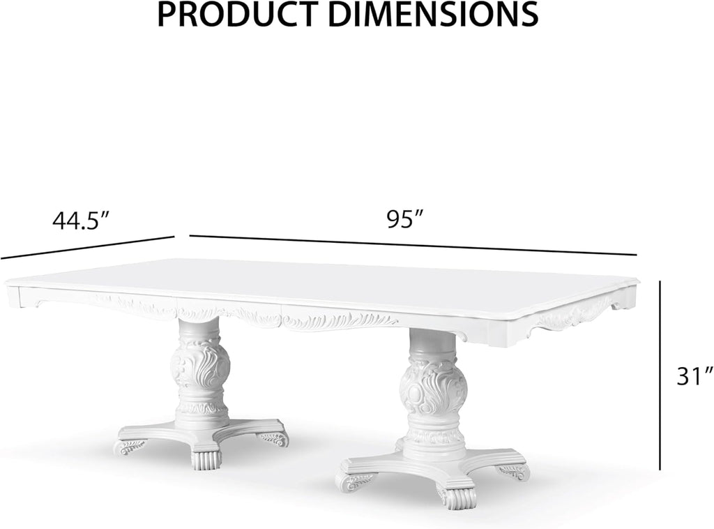 Solid Wood 7-Piece Dining Set with Expandable Table and 6 Leather Padded Side Chairs, White V884042