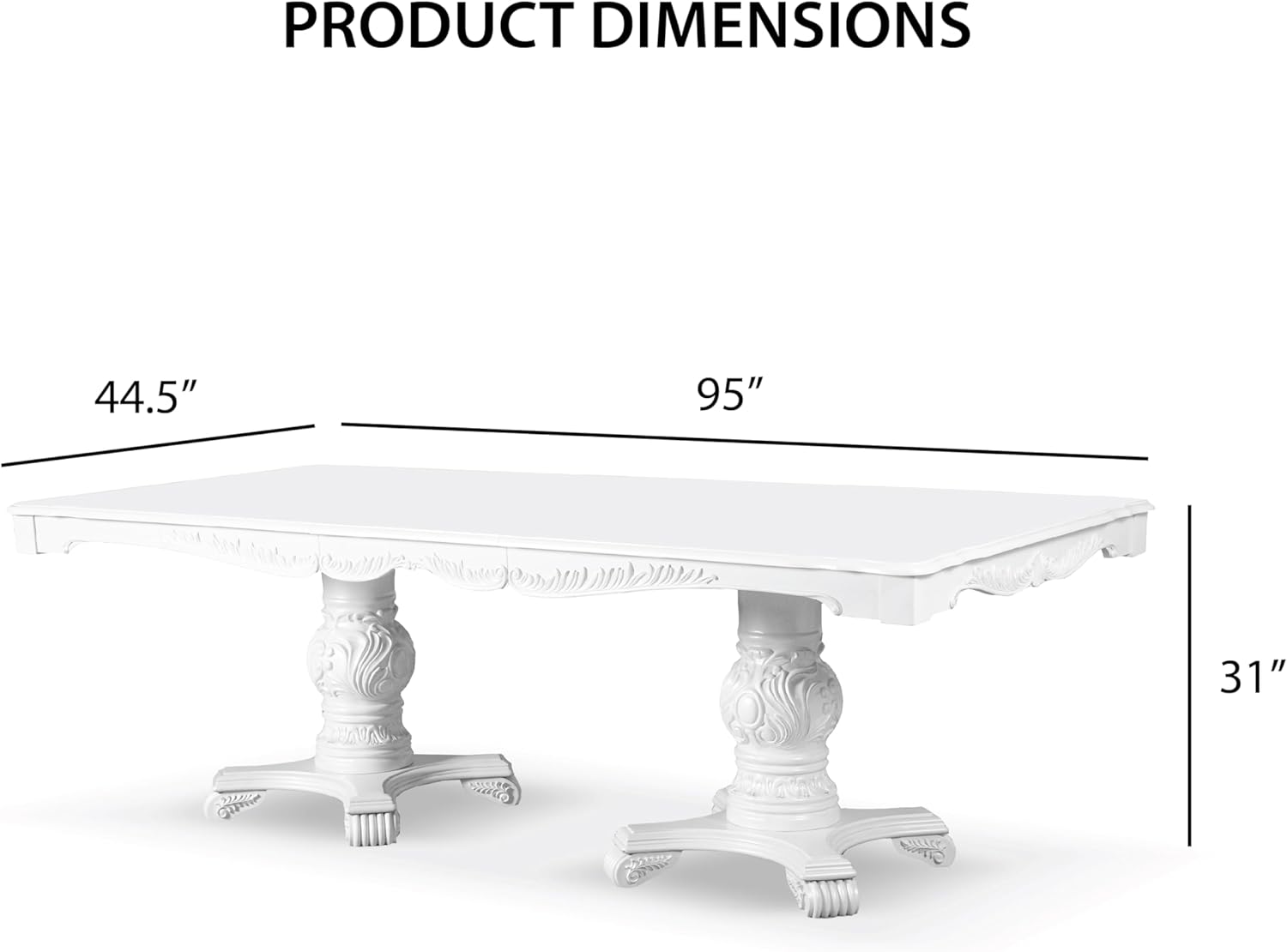 Solid Wood 7-Piece Dining Set with Expandable Table and 6 Leather Padded Side Chairs, White V884042