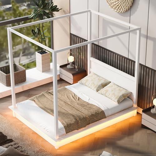 White Full Wood Canopy Bed Frame N357296