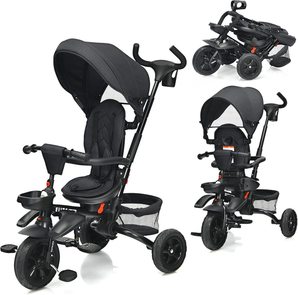 Gray 7-in-1 Folding Baby Tricycle with Rotatable Seat J431