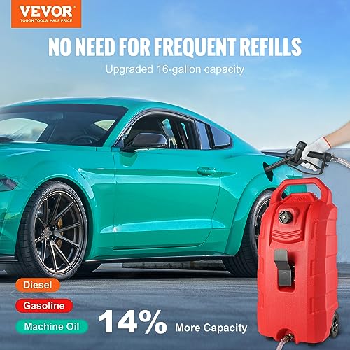 16 Gallon Portable Fuel Storage Tank with Nozzle Rubber Wheels T375