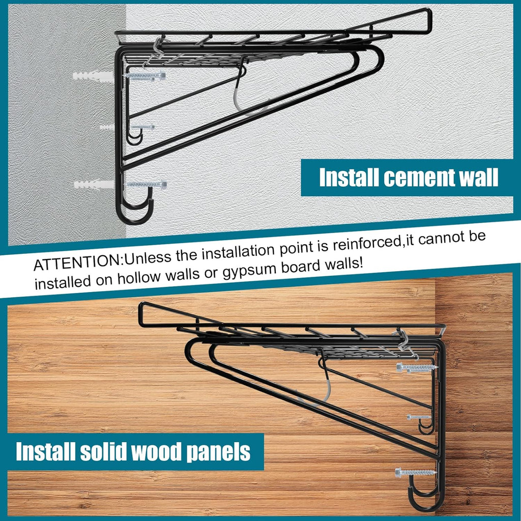 2-Pack Black Garage Wall Shelving with 6 Bike Hooks F53946