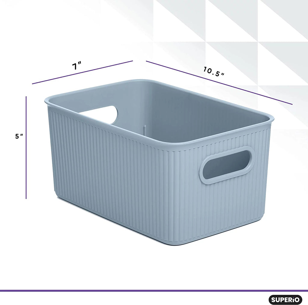 Blue 6 Pack Ribbed Plastic Storage Basket Organizer C54734