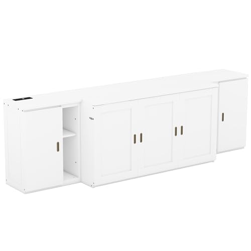 Queen Size Solid Wood Murphy Wall Bed With Storage and Bookcase Headboard (White) F614