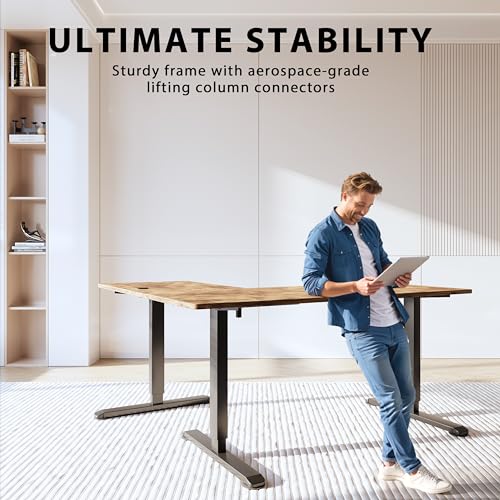 Rustic Brown L-Shaped Electric Standing Desk 63 x 48 Inches M653732