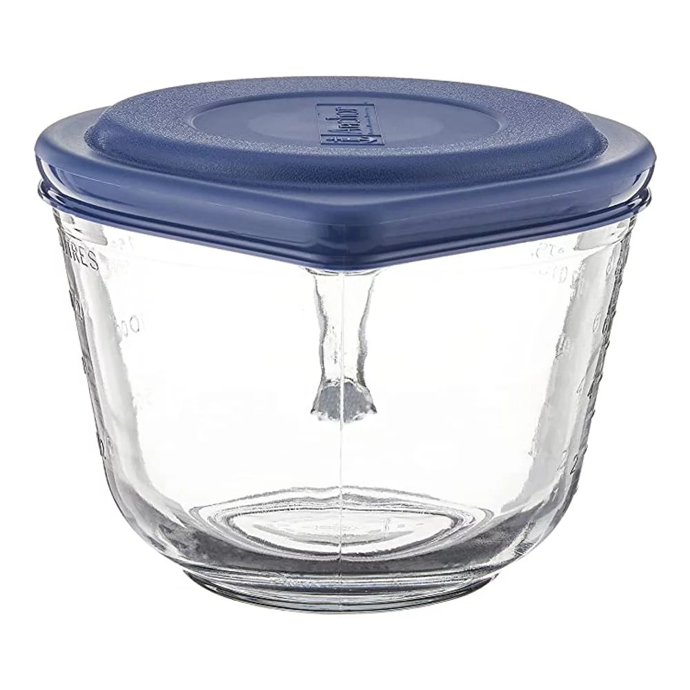 Glass Batter Bowl with Blue Lid, 2 Quart L49312