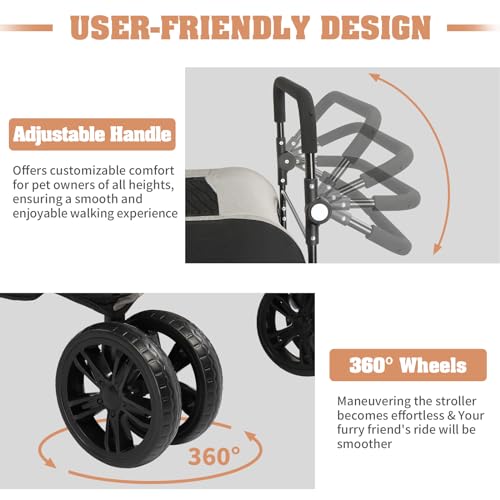 3 Wheels Foldable Pet Stroller with Cup Holder & Storage Basket (Black) T5745