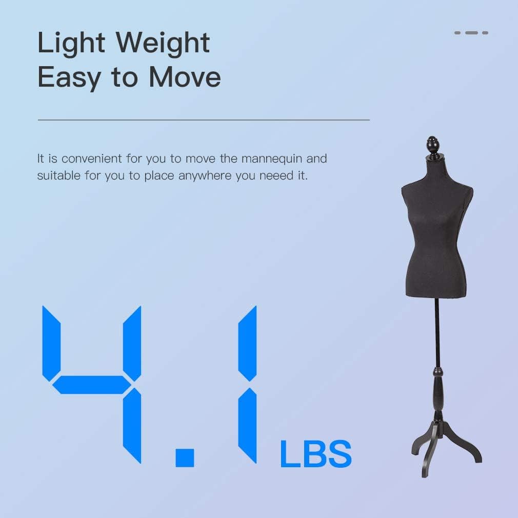 Black Adjustable Dress Form Mannequin with Tripod Stand K32930