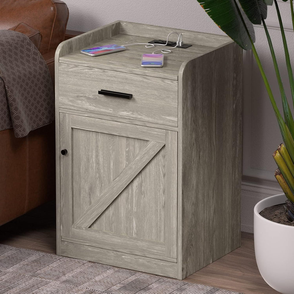 Walnut Wood Nightstand with Storage Drawer set of 2 Z272133