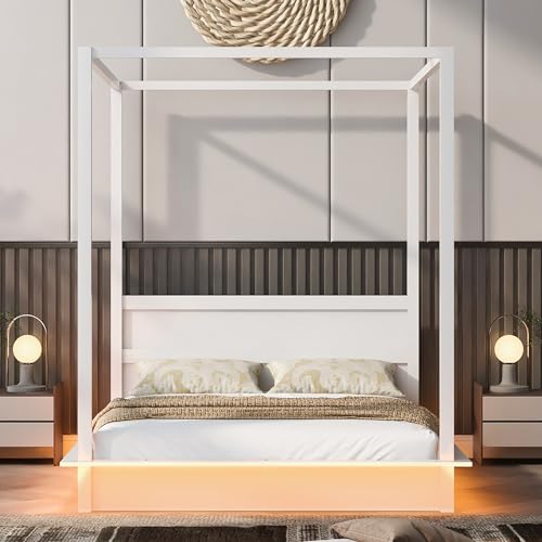 White Full Wood Canopy Bed Frame N357296