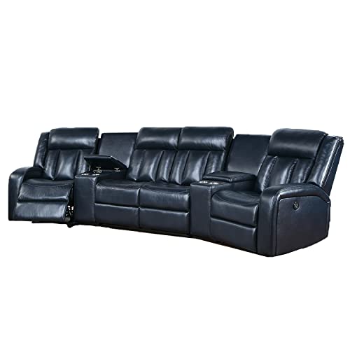 Grey Leatherette Power Sectional with Cup Holders V7349