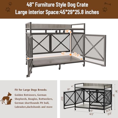 Grey 48 Inch Wooden Dog Crate Q4146