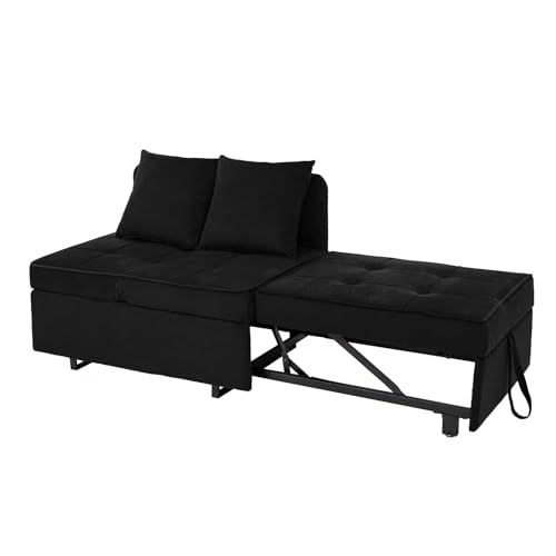 Dark Grey Velvet 4-in-1 Convertible Sofa Bed with 2 Throw Pillow R9695