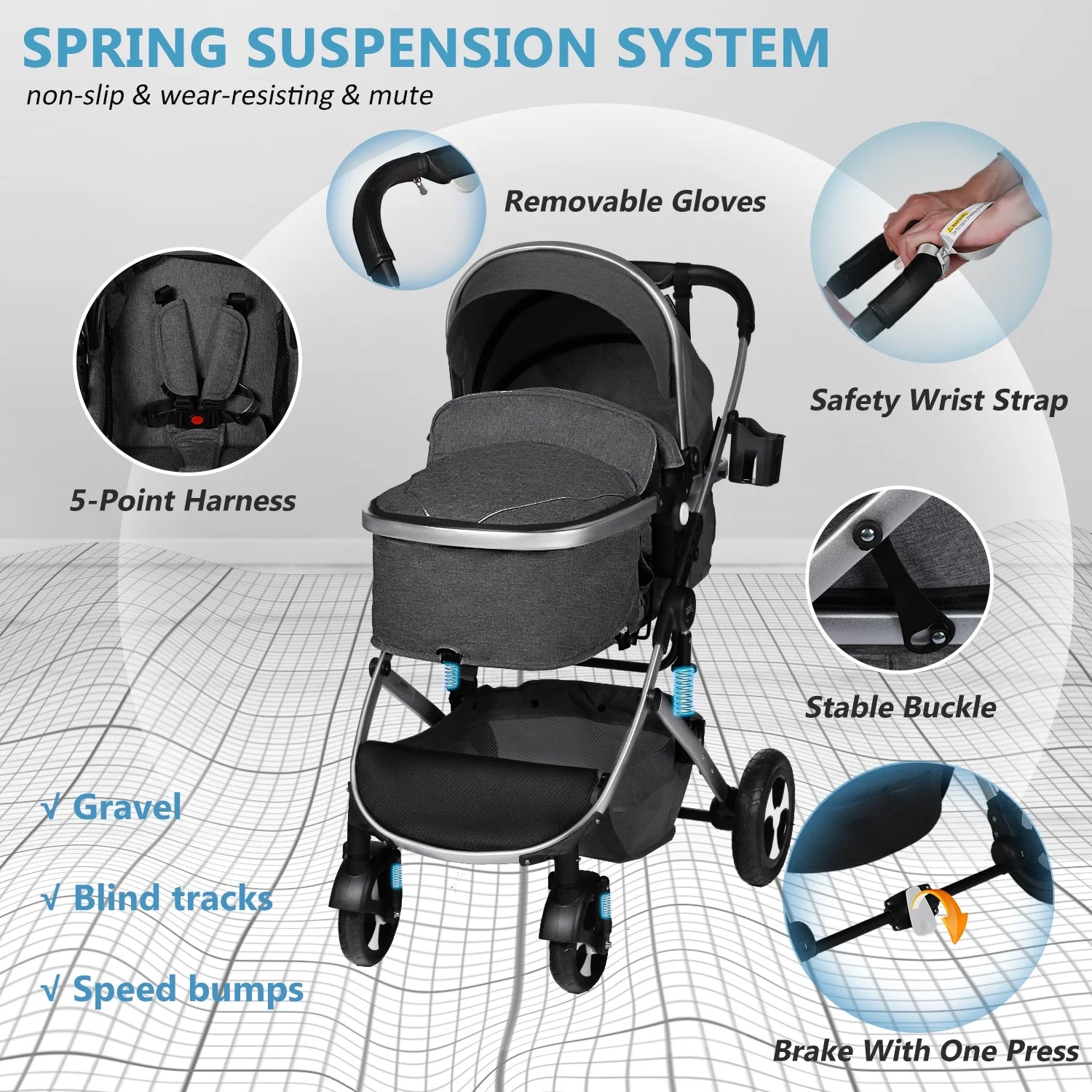 2 in 1 Convertible Baby Stroller, Dark Grey F845798