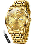 Mens Diamond Quartz Stainless Steel Waterproof Luminous Day Date Watch M893697