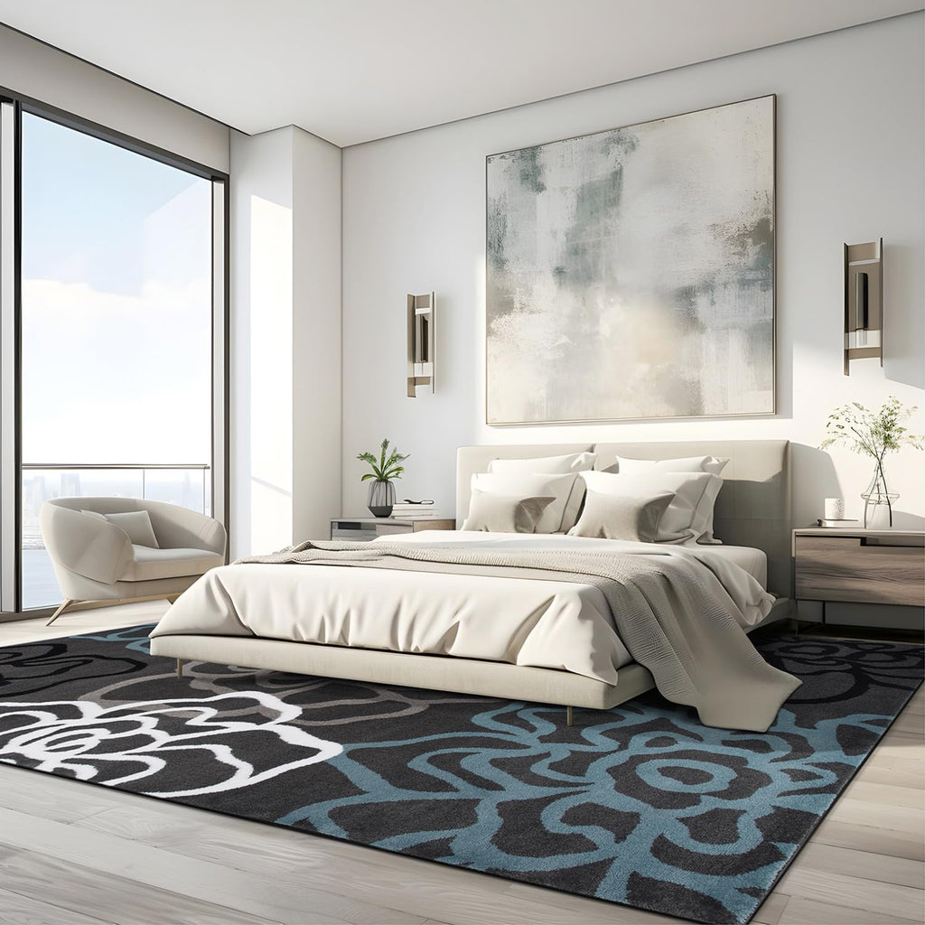 Gray Floral Abstract Area Rug 5' 3" X 7' 3" N435997