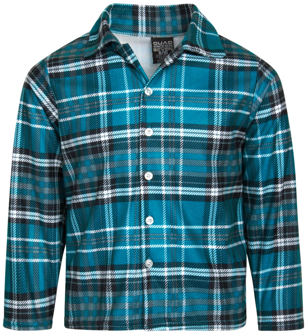 Boy's Flannel Fleece Pajamas 4 Piece Long Sleeve Button Down Shirt and Pants Set H438