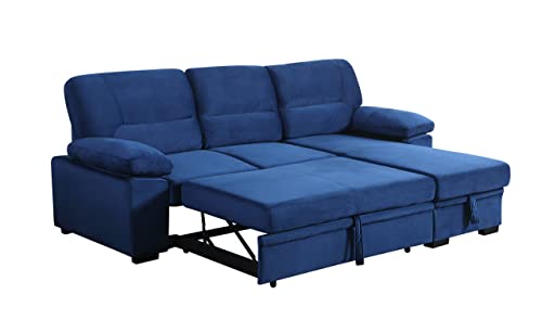 Black Grey Linen L Shaped Sleeper Sectional Sofa with Storage Chaise H5717