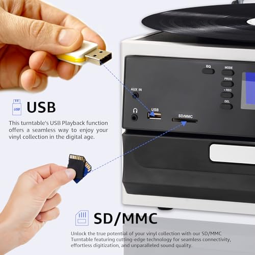 Black 9 in 1 Record Player Turntable with Bluetooth W51220