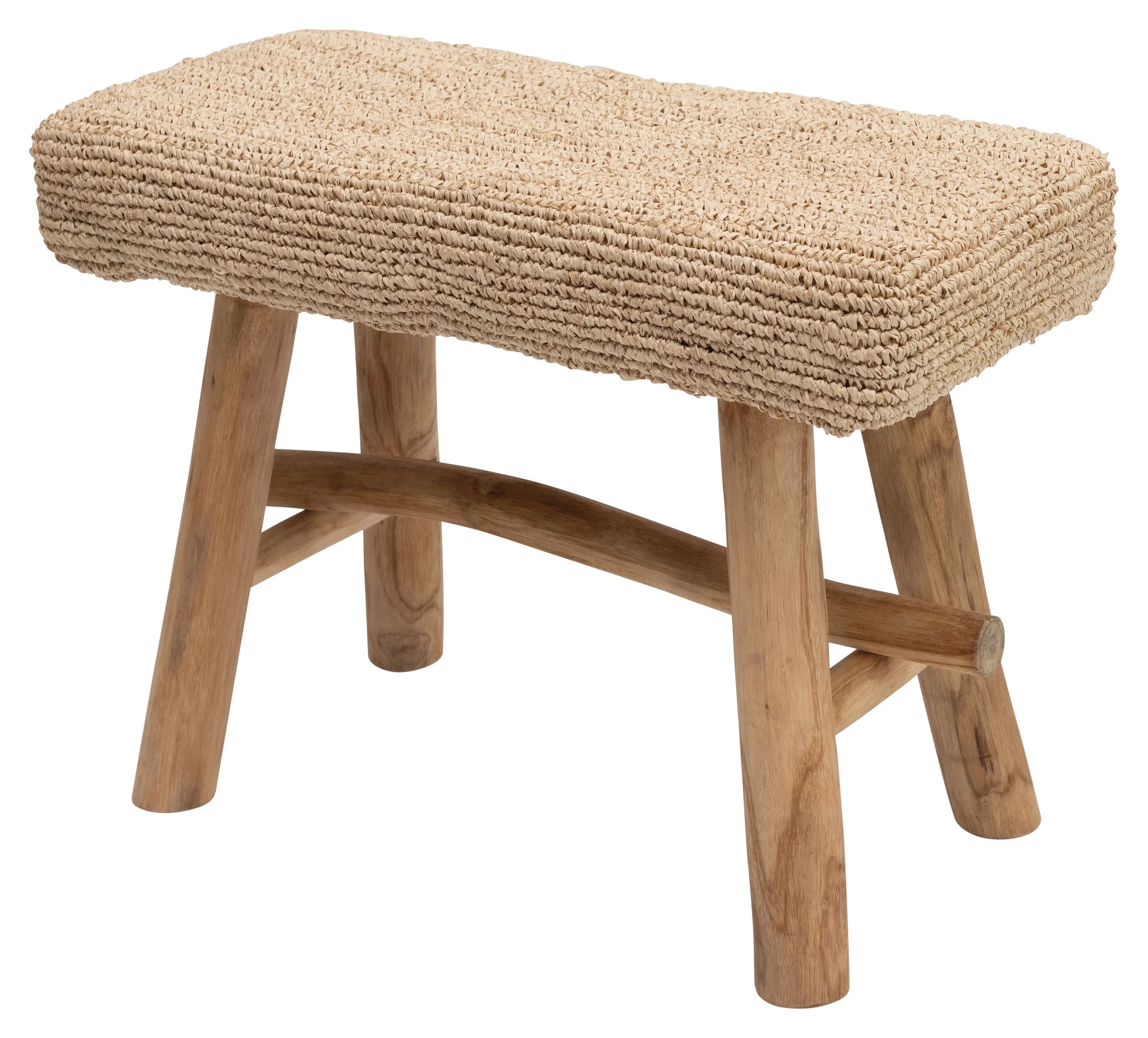 Woven Mendong Covered Stool with Teak Wood Legs Z247