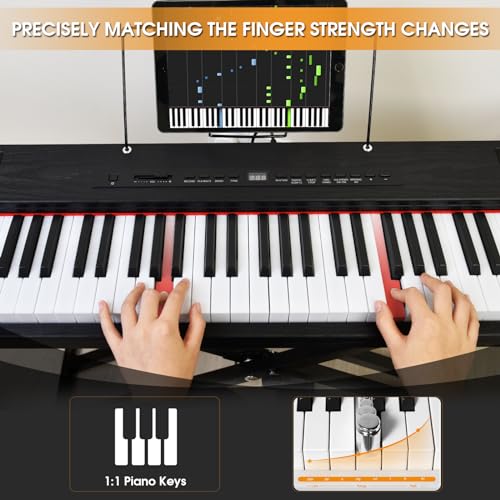 88 Key Semi Weighted Portable Digital Piano Keyboard with Stand, Case, Pedal, Headphone (Black) Y675633