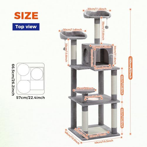 Grey Cat Tree Tower with Condo, Scratching Post X78222
